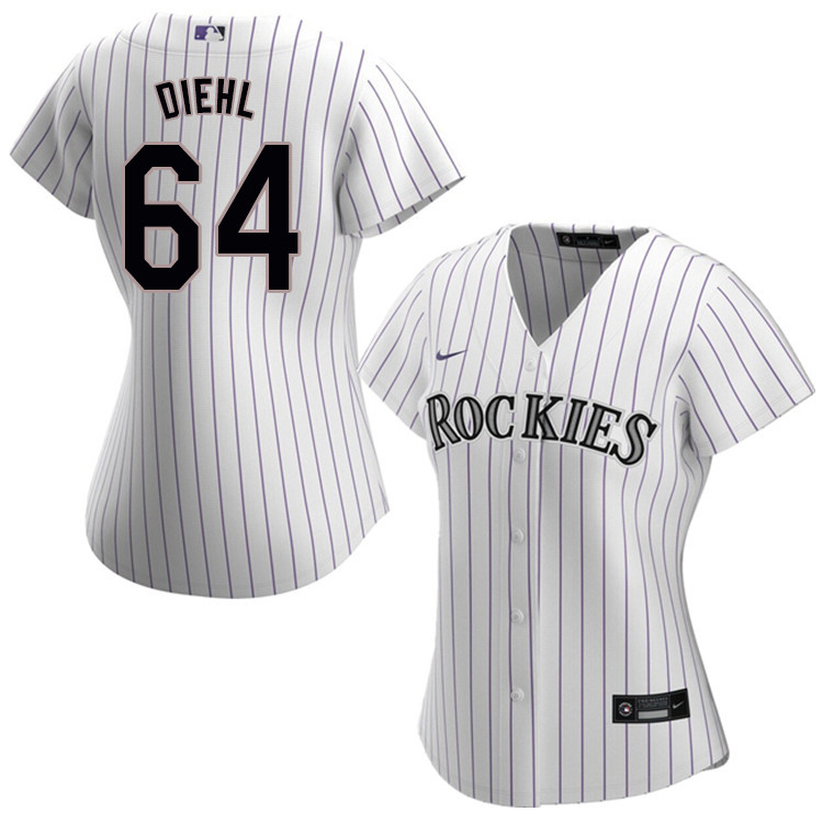 Nike Women #64 Phillip Diehl Colorado Rockies Baseball Jerseys Sale-White - Click Image to Close